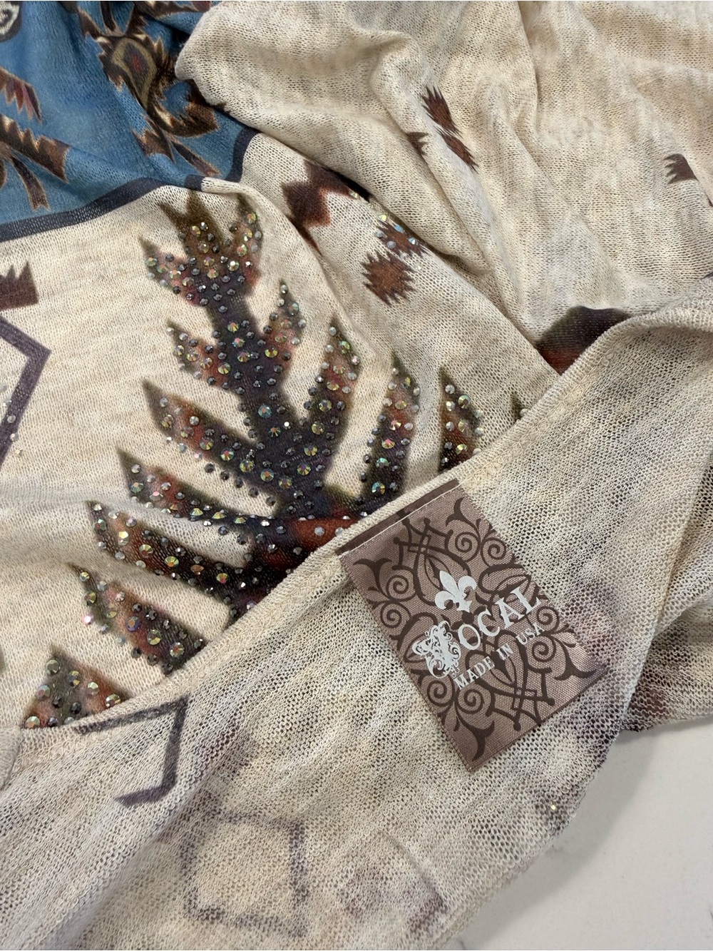 Vocal Made in USA Aztec Open-Front Cardigan - Cream/Blue/Brown - Picture 3 of 5
